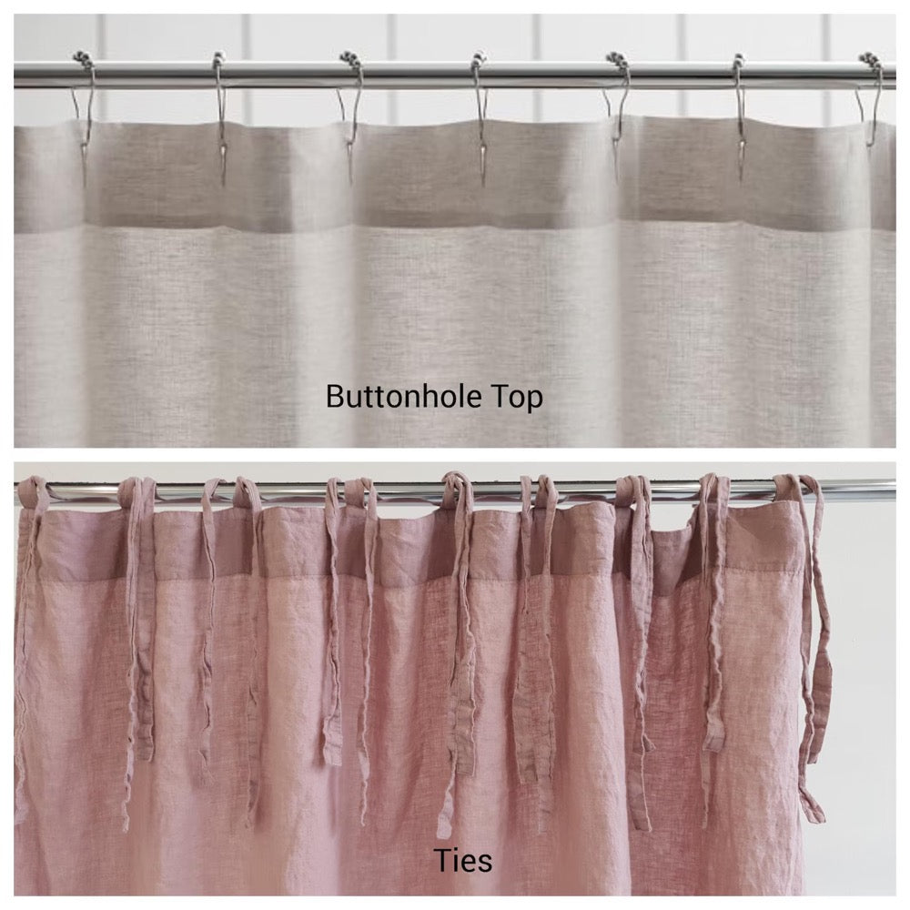 Organic Flax Shower Curtain. Bathroom Shower Panel. Douche Fabric Drape. Buttonhole & Tie Top